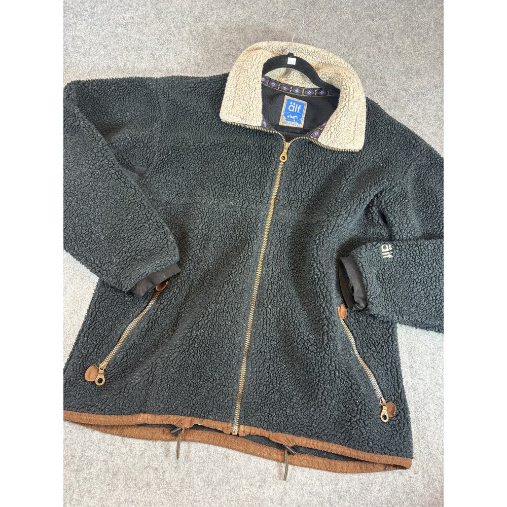 Vintage 90s Alf Deep Pile Jacket Mens Black Full Zip Sherpa Fleece USA Large